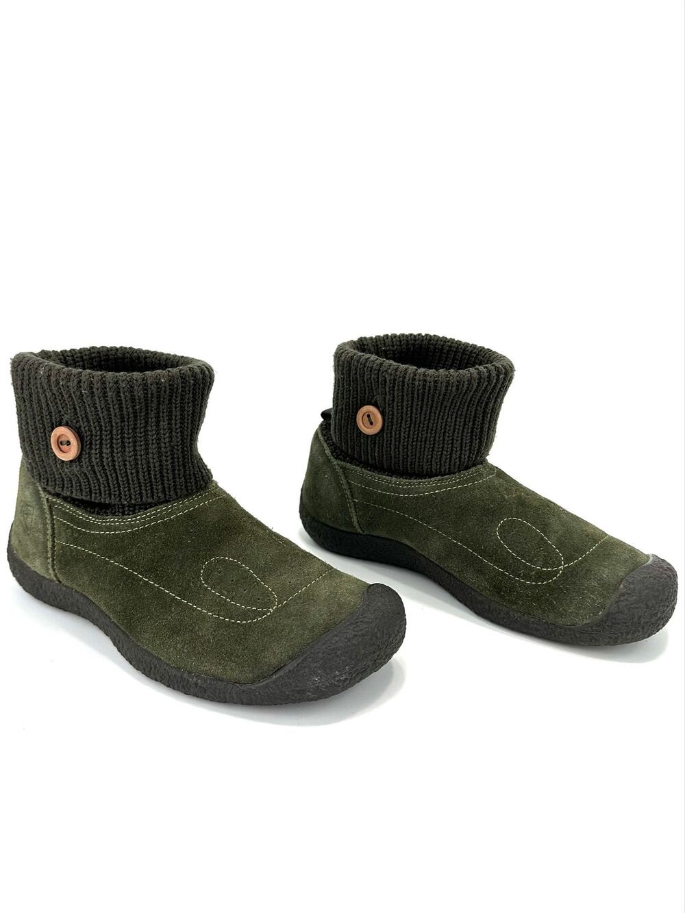 Keen Shay Ankle Boot/Bootie Size 8/38.5 Green Suede Knit Foldover Mocs Pull-On
